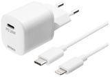 Deltaco USB-C-Schnell-Ladeger&auml;t USBC-AC141, 20 W mit USB-C auf Lightning-Kabel, MFi