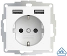 2USB Schutzkontakt-Steckdose mit 2 USB-Ports, reinwei&szlig; matt, 55 x 55 mm, VDE