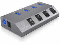 ICY BOX aktiver 4-Port-USB-3.0-Hub IB-HUB1405, An-/Ausschalter für jeden Port, bis