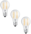 Osram LED Base Classic A 75 Filament, 7.5W, 1055 lm, E27, warmwei&szlig;, klar, 3-er Pack