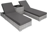 Tectake 2Er Set Aluminium Rattan Sonnenliegen Wetterfest und Uv Best&auml;ndig 5 Fach