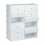 Relaxdays Schuhschrank Kunststoff Wei&szlig; 12 F&auml;cher 108 cm x 94 cm x 37 cm 8,8 kg