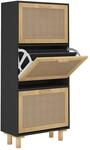 vidaXL Schuhschrank Schwarz 52x25x115 cm Holzwerkstoff & Rattan Natur 345649