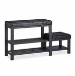 Relaxdays Schuhbank mit Hocker Kunstleder Metall MDF Schwarz 2 Ebenen 90,5 cm x 50 cm