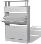 vidaXL Schuhschrank mit Schubfach und Oberem Glasregal Holz Wei&szlig; 241244