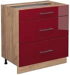 Vicco K&uuml;chenunterschrank Fame-Line Bordeaux Hochglanz/Goldkraft Eiche 80 cm...
