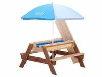 Axi Sand und Wasser Picknicktisch Nick Braun mit Sonnenschirm Blau Weiß