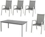 Acamp Set 4x Stapelsessel Urban 1x Tisch Acaplan Loft 160x90 cm Platin-Schiefer