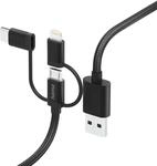 Hama Multi-Ladekabel Lightning 3in1 USB-A Micro-USB USB-C 1,5 m Schwarz