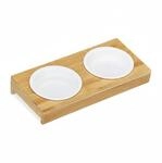 Relaxdays Doppelnapf Bambus Keramik Natur Wei&szlig; Erh&ouml;ht 29,5 cm x 14 cm x 5 cm 700 g