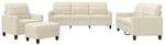 vidaXL 4-Tlg Sofagarnitur mit Kissen Creme Kunstleder 3201344