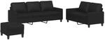 vidaXL 3-Tlg Sofagarnitur mit Kissen Schwarz Kunstleder 3201423
