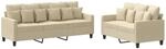 vidaXL 2-Tlg Sofagarnitur mit Kissen Creme Stoff 3201666