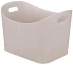 Relaxdays Holzkorb Kunstleder Hellgrau mit Henkel XL 36 cm x 53,5 cm x 41 cm 2 kg