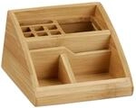 Relaxdays Schreibtisch Organizer Bambus Natur Mit 5 F&auml;chern 8,7 cm x 12,7 cm x 15,5