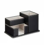 Relaxdays Stiftehalter Kunstleder Schwarz 4-F&auml;cher 10 cm x 18 cm x 12 cm 0,2 kg