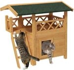 PawHut Katzenhaus mit Asphaltdach 2-St&ouml;ckig 77 x 50 x 73 cm
