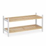 Relaxdays Schuhregal Bambus Birkenholz Natur Wei&szlig; 2 Ebenen 33 cm x 70 cm x 26 cm