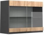 Vicco K&uuml;chenglasschrank R-Line Goldkraft Eiche/Anthrazit 80 cm J-Shape