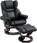 HOMCOM Relaxsessel mit Hocker Drehbar mit Liegefunktion Kunstleder Schwarz