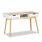 Relaxdays Schreibtisch 2 Schubladen Kiefernholz Wei&szlig; 120 cm x 55 cm x 76 cm