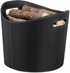Relaxdays Kaminholzkorb Kunstleder Schwarz mit Tragegriffen 31,5 cm x 39,5 cm x 38 cm