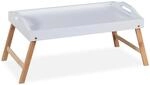 Relaxdays Betttablett Bambus MDF Wei&szlig; Natur Klappbar 24 cm x 55,5 cm x 30 cm 1,1 kg