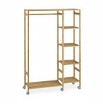 Relaxdays Rollgarderobe Bambus Natur Grau Mit Rollen 136,5 cm x 92 cm x 30 cm