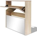 vidaXL Schuhschrank mit 2 F&auml;chern Spiegel Eiche-Optik 63x17x67 cm 243045