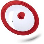 Relaxdays Topfdeckel Glas Silikon Rot Mit Dampfauslassventil 31,5 cm 700 g