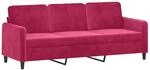 vidaXL 3-Sitzer-Sofa Weinrot 180 cm Samt 359456