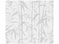 Bricoflor Bambusblätter Tapete Asiatisch Bambus Vliestapete Weiß Grau für...
