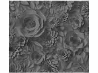 Bricoflor Moderne Blumentapete Schwarz Grau 3D Tapete mit Blumen für Büro und