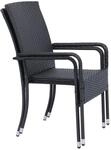 Juskys Polyrattan Gartenst&uuml;hle Yoro 2er Set Stapelbar mit Armlehnen Schwarz