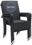 Juskys Polyrattan Gartenst&uuml;hle Yoro 8er Set Stapelbar mit Armlehnen Schwarz