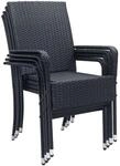 Juskys Polyrattan Gartenst&uuml;hle Yoro 4er Set Stapelbar mit Armlehnen Schwarz