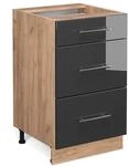 Vicco K&uuml;chenunterschrank Fame-Line Anthrazit Hochglanz/Goldkraft Eiche 50 cm ohne