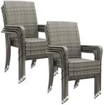 Juskys Polyrattan Gartenst&uuml;hle Yoro 8er Set Stapelbar mit Armlehnen Grau Meliert