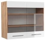 Vicco K&uuml;chenglasschrank Fame-Line Wei&szlig; Hochglanz/Goldkraft Eiche 80 cm