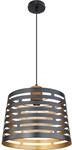 Globo H&auml;ngeleuchte ABLONA Schwarz Matt Natur Rund &Oslash;: 35 cm H: 120 cm