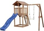 Axi Beach Tower Spielturm mit Einzelschaukel Braun und Blauer Rutsche