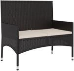 vidaXL Gartenbank 2-Sitzer mit Kissen Poly Rattan Schwarz