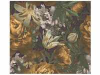 Bricoflor Blumentapete Im Vintage Stil Dunkel 3D Tapete mit Blumen in Gelb Grün und