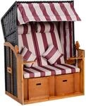 Outsunny Strandkorb Holz PE-Rattan Polyester Schaumstoff B118 x T79 x H160 cm