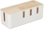 Relaxdays Kabelbox Kunststoff Holz Wei&szlig; Natur Mit Deckel 11,5 cm x 30 cm x 12,5 cm