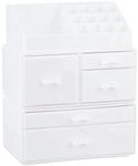 Relaxdays Make Up Organizer Acryl Wei&szlig; Stapelbar 21 F&auml;cher 29,5 cm x 23,5 cm x 14