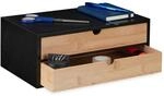 Relaxdays Schubladenbox Bambus MDF Schwarz Natur mit 2 Schubladen 14 cm x 33 cm x 21