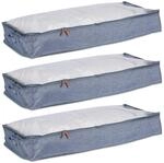 Relaxdays Unterbettkommode 3er Set Polyester Grau Sichtfenster 14 cm x 100 cm x 45 cm