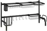 HOMCOM Abtropfgestell Geschirr 2-Stufig 51-93 cm mit Haken Stahl Schwarz