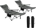 WOLTU Campingstuhl 2er Set mit Lehne Fu&szlig;st&uuml;tze Getr&auml;nkehalter Oxford-Gewebe Grau